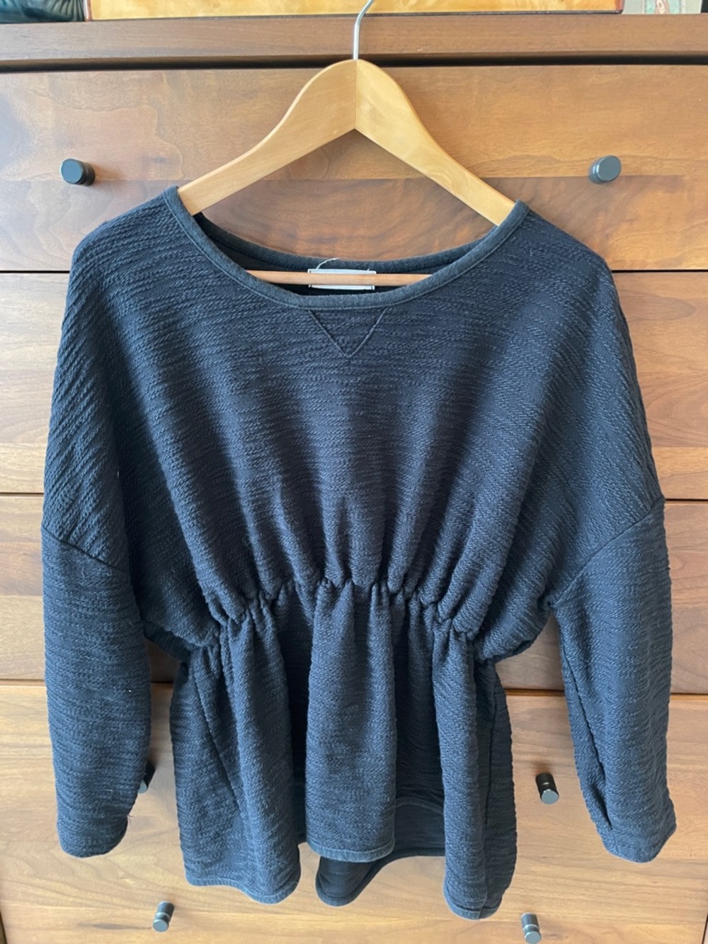 Black Cinched-Waist Textured top